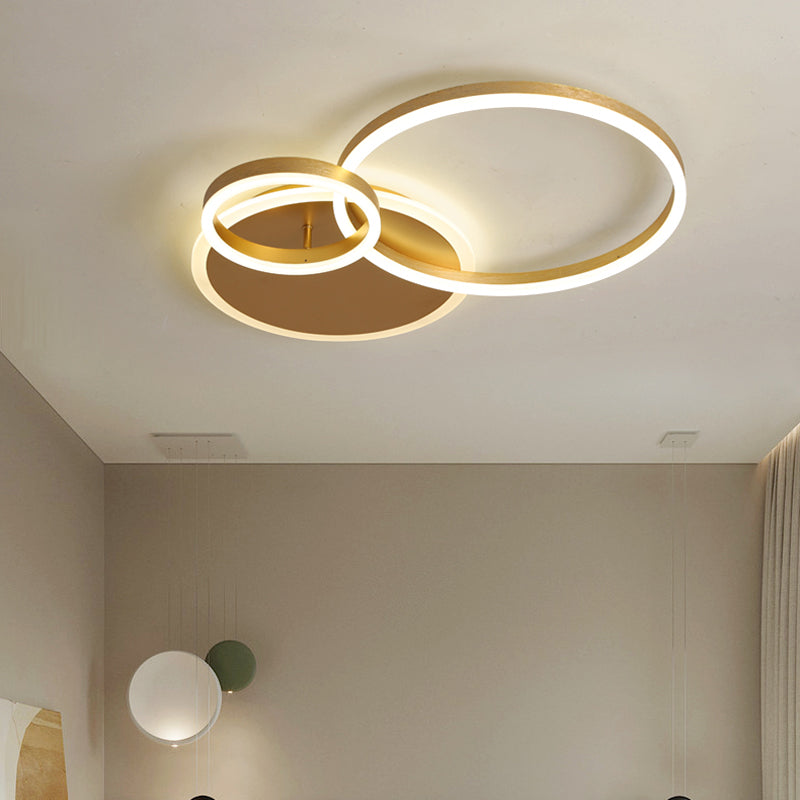 Modernist 2/3/5-Head LED Flushmount Gold Hoop Flush Mount Ceiling Light with Acrylic Shade, Warm/White Light Clearhalo 'Ceiling Lights' 'Close To Ceiling Lights' 'Close to ceiling' 'Flush mount' Lighting' 1935965