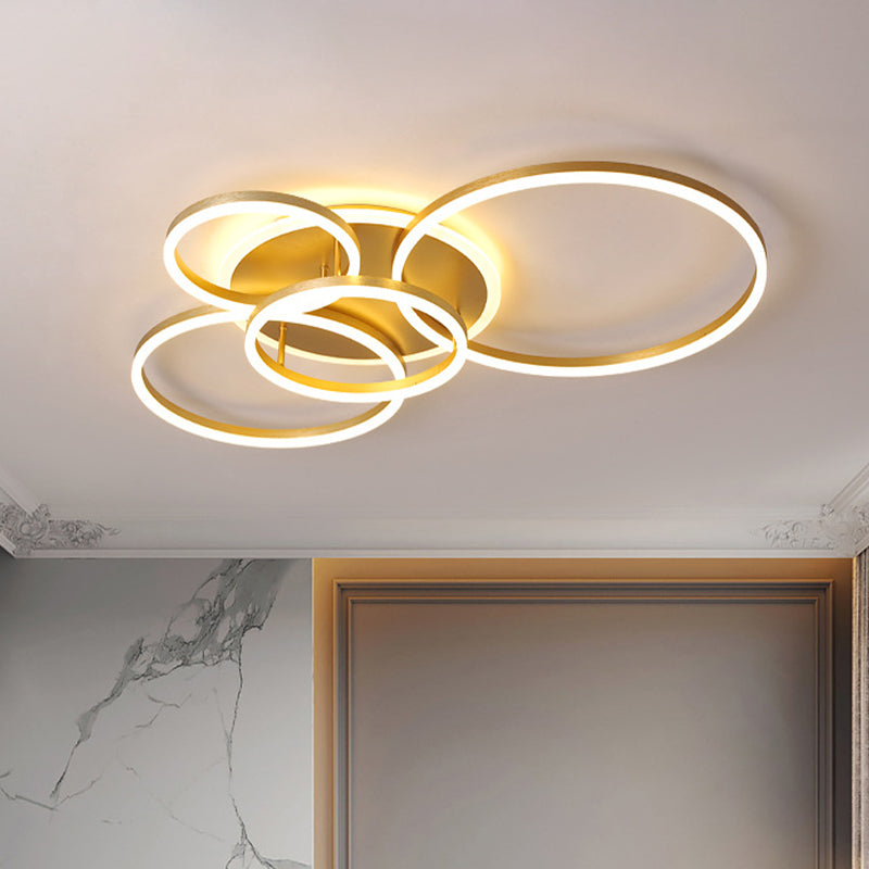 Modernist 2/3/5-Head LED Flushmount Gold Hoop Flush Mount Ceiling Light with Acrylic Shade, Warm/White Light 5 Gold Clearhalo 'Ceiling Lights' 'Close To Ceiling Lights' 'Close to ceiling' 'Flush mount' Lighting' 1935969