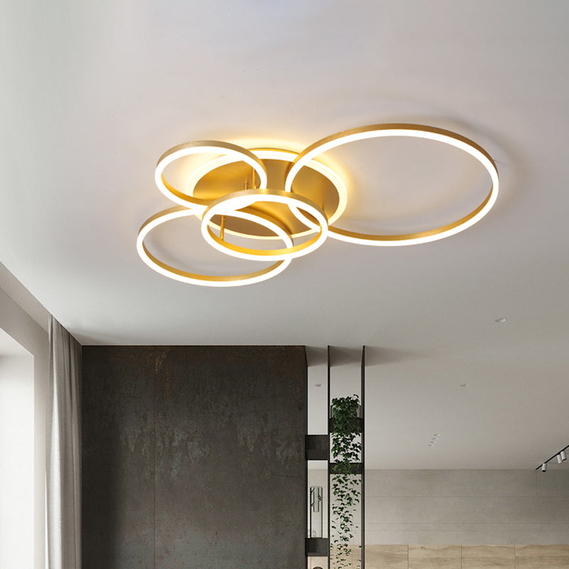 Modernist 2/3/5-Head LED Flushmount Gold Hoop Flush Mount Ceiling Light with Acrylic Shade, Warm/White Light Clearhalo 'Ceiling Lights' 'Close To Ceiling Lights' 'Close to ceiling' 'Flush mount' Lighting' 1935970