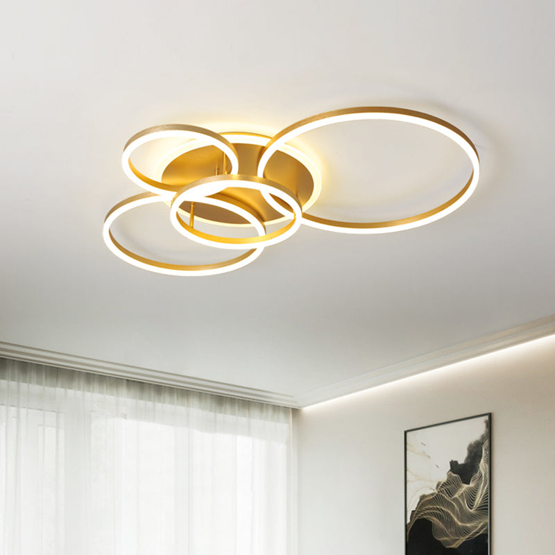 Modernist 2/3/5-Head LED Flushmount Gold Hoop Flush Mount Ceiling Light with Acrylic Shade, Warm/White Light Clearhalo 'Ceiling Lights' 'Close To Ceiling Lights' 'Close to ceiling' 'Flush mount' Lighting' 1935971