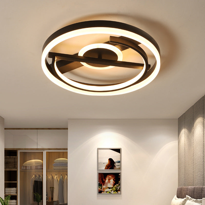 Circular Hotel Ceiling Mount Lamp Aluminum Minimalist LED Flush Mount Light in Black/White, 16"/19.5" Dia Black Clearhalo 'Ceiling Lights' 'Close To Ceiling Lights' 'Close to ceiling' 'Flush mount' Lighting' 1935998