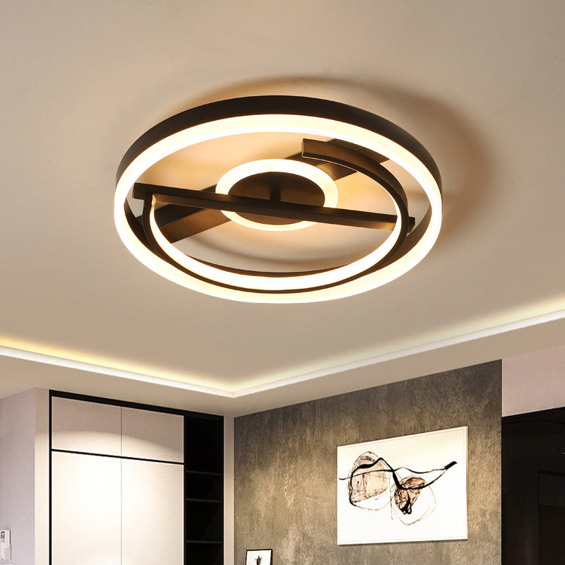 Circular Hotel Ceiling Mount Lamp Aluminum Minimalist LED Flush Mount Light in Black/White, 16"/19.5" Dia Clearhalo 'Ceiling Lights' 'Close To Ceiling Lights' 'Close to ceiling' 'Flush mount' Lighting' 1935999