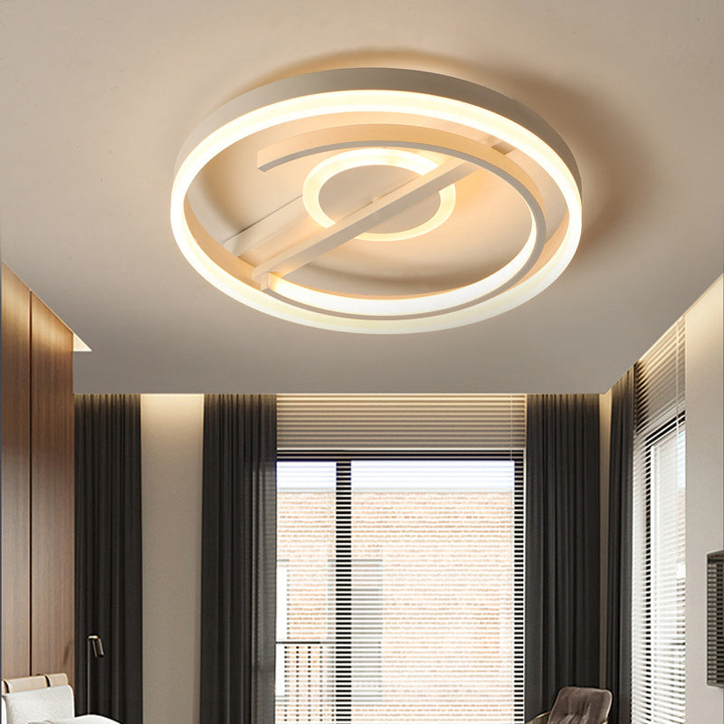 Circular Hotel Ceiling Mount Lamp Aluminum Minimalist LED Flush Mount Light in Black/White, 16"/19.5" Dia White Clearhalo 'Ceiling Lights' 'Close To Ceiling Lights' 'Close to ceiling' 'Flush mount' Lighting' 1936004