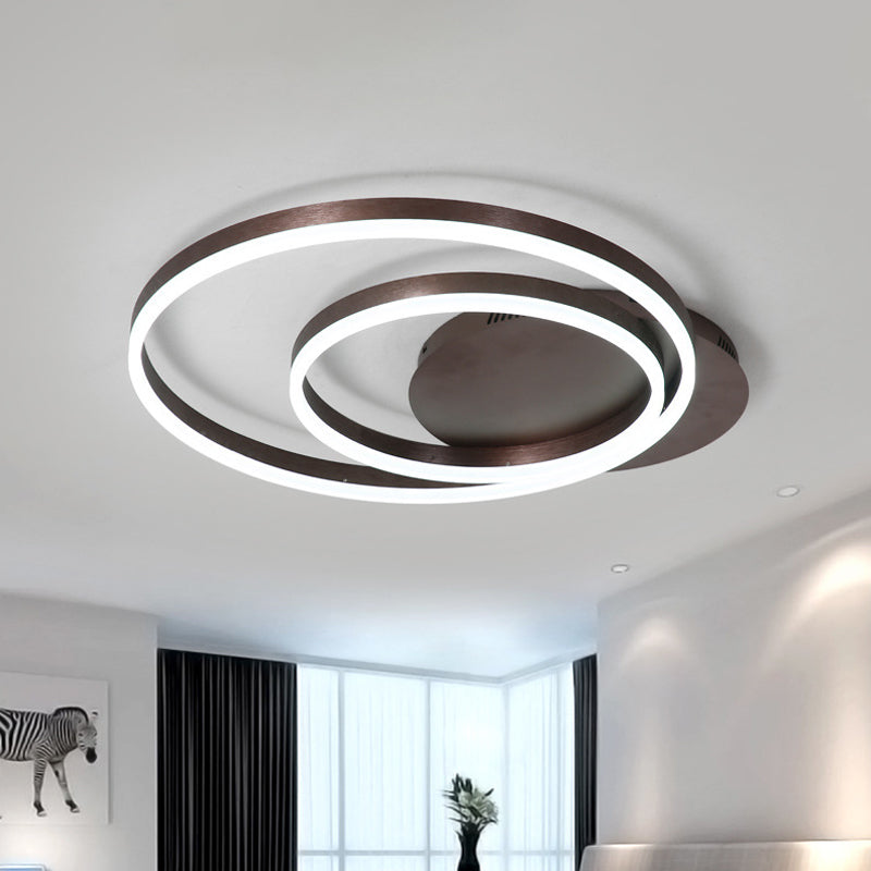 Metallic Dual-Ring Ceiling Light Modern 16"/19.5"/23.5" Dia LED Coffee Flush Mounted Lamp in Warm/White Light for Living Room Clearhalo 'Ceiling Lights' 'Close To Ceiling Lights' 'Close to ceiling' 'Flush mount' Lighting' 1936015