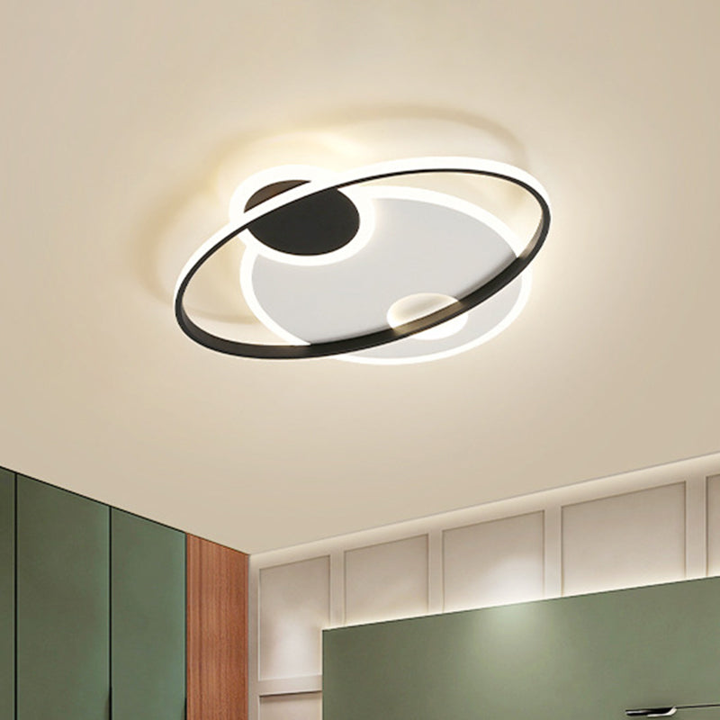 Black and White Orbit Flushmount Modern 19"/23.5" Wide LED Acrylic Flush Mount Ceiling Light in Warm/White Light Clearhalo 'Ceiling Lights' 'Close To Ceiling Lights' 'Close to ceiling' 'Flush mount' Lighting' 1936028