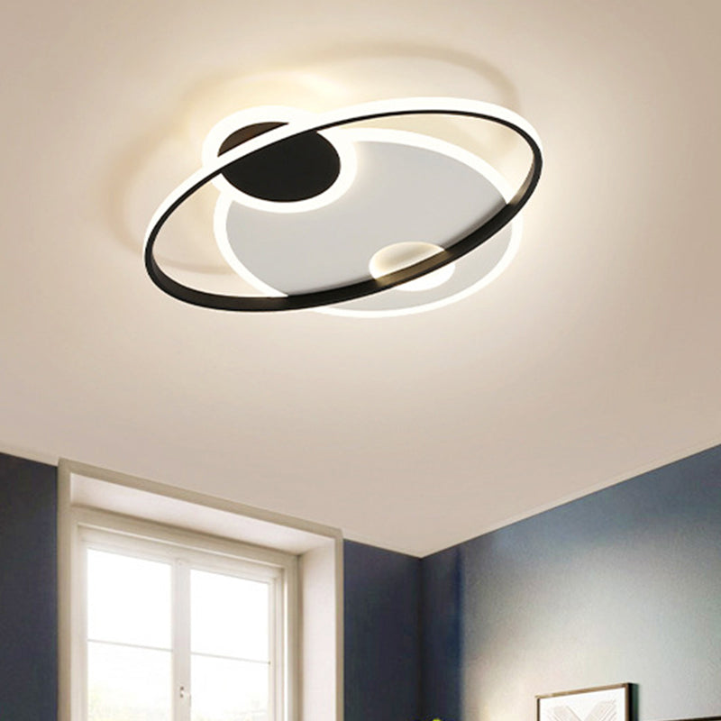 Black and White Orbit Flushmount Modern 19"/23.5" Wide LED Acrylic Flush Mount Ceiling Light in Warm/White Light Clearhalo 'Ceiling Lights' 'Close To Ceiling Lights' 'Close to ceiling' 'Flush mount' Lighting' 1936029