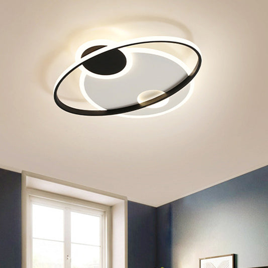 Black and White Orbit Flushmount Modern 19"/23.5" Wide LED Acrylic Flush Mount Ceiling Light in Warm/White Light Clearhalo 'Ceiling Lights' 'Close To Ceiling Lights' 'Close to ceiling' 'Flush mount' Lighting' 1936029