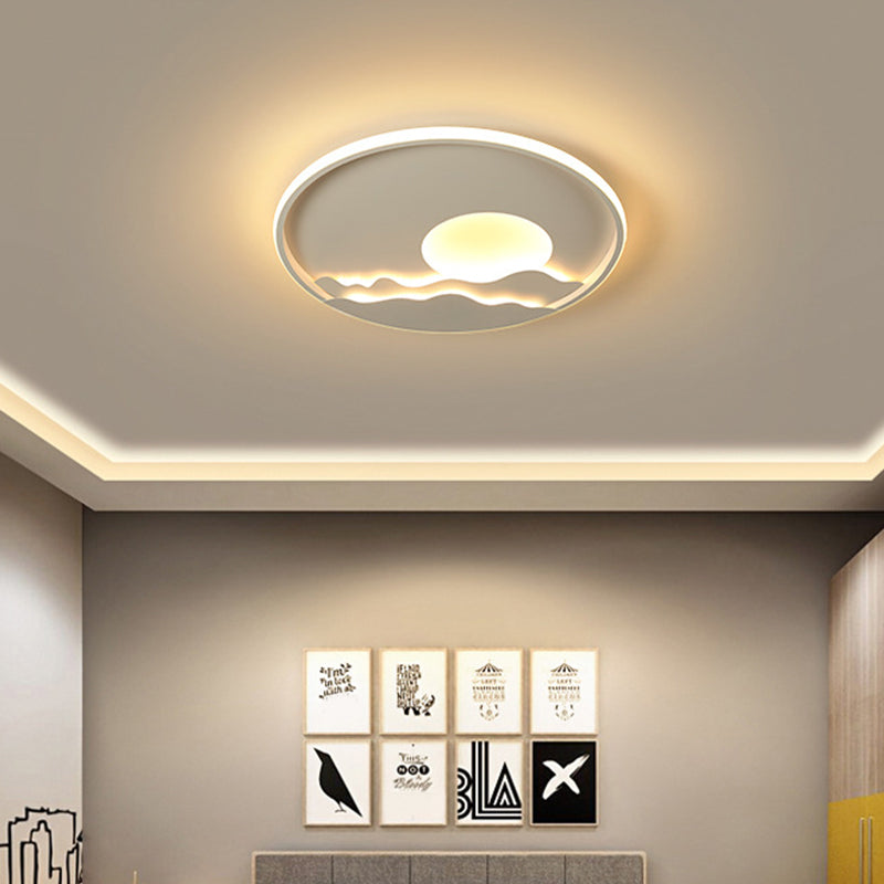 Ultrathin Circle Acrylic Flush Light Modern 16"/19.5"/23.5" W LED White Ceiling Flushmount Lamp with Sunrise Pattern, Warm/White Light White Clearhalo 'Ceiling Lights' 'Close To Ceiling Lights' 'Close to ceiling' 'Flush mount' Lighting' 1936033