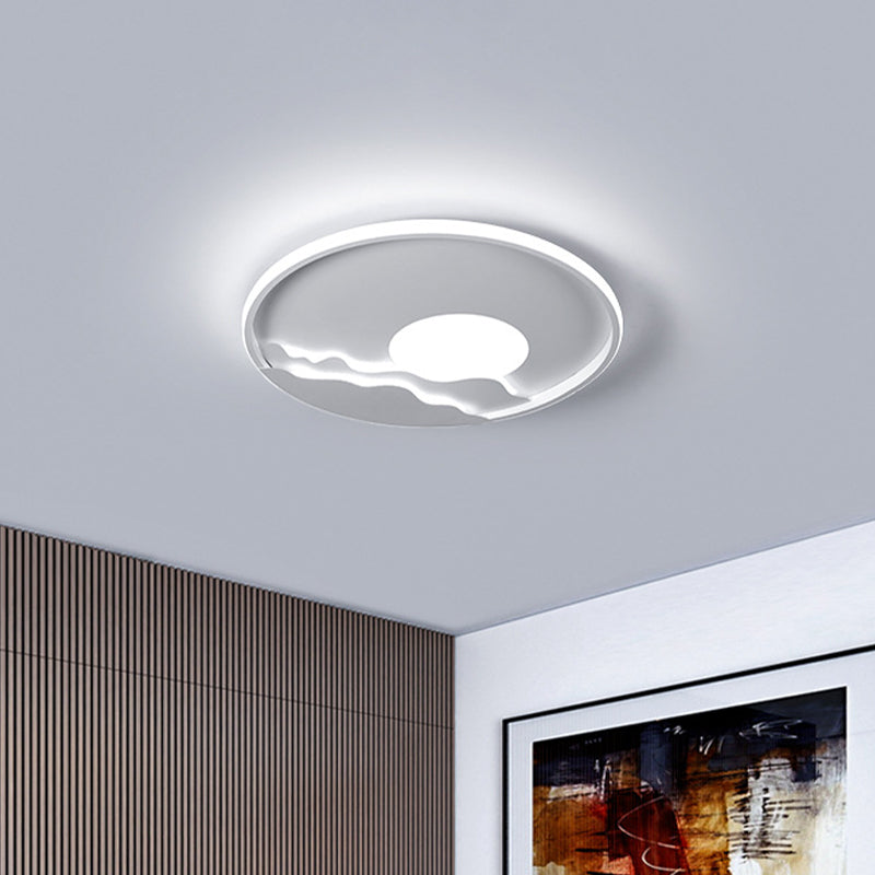 Ultrathin Circle Acrylic Flush Light Modern 16"/19.5"/23.5" W LED White Ceiling Flushmount Lamp with Sunrise Pattern, Warm/White Light Clearhalo 'Ceiling Lights' 'Close To Ceiling Lights' 'Close to ceiling' 'Flush mount' Lighting' 1936035