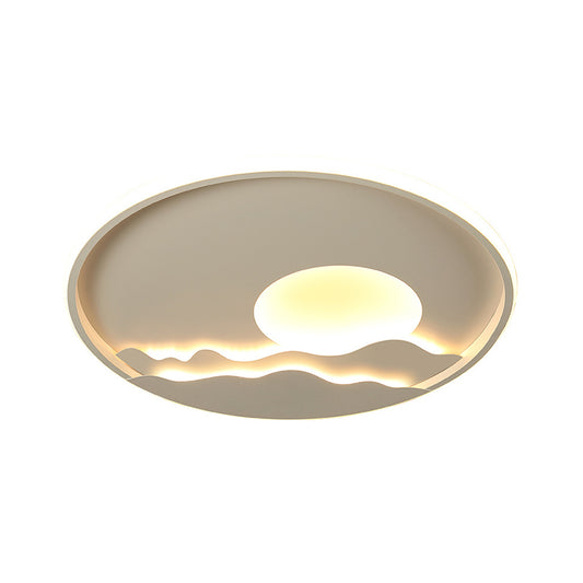 Ultrathin Circle Acrylic Flush Light Modern 16"/19.5"/23.5" W LED White Ceiling Flushmount Lamp with Sunrise Pattern, Warm/White Light Clearhalo 'Ceiling Lights' 'Close To Ceiling Lights' 'Close to ceiling' 'Flush mount' Lighting' 1936036