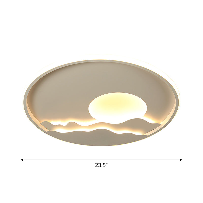 Ultrathin Circle Acrylic Flush Light Modern 16"/19.5"/23.5" W LED White Ceiling Flushmount Lamp with Sunrise Pattern, Warm/White Light Clearhalo 'Ceiling Lights' 'Close To Ceiling Lights' 'Close to ceiling' 'Flush mount' Lighting' 1936039