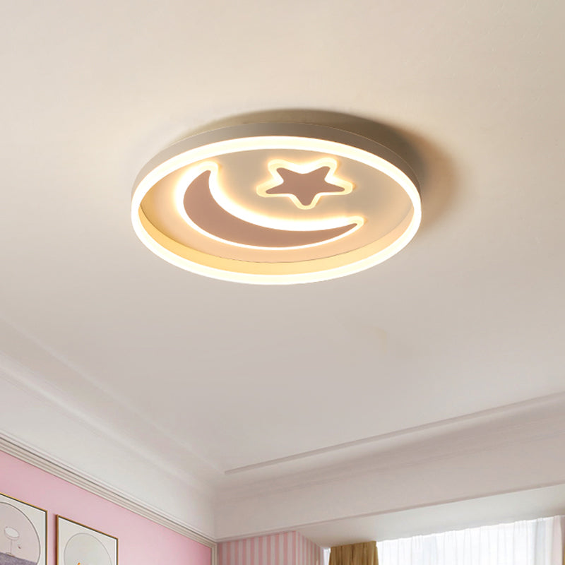 Kids Circular Flush Mount Lighting Acrylic Bedroom LED Ceiling Light with Moon-Star Pattern in Black/White/Pink Clearhalo 'Ceiling Lights' 'Close To Ceiling Lights' 'Close to ceiling' 'Flush mount' Lighting' 1936048