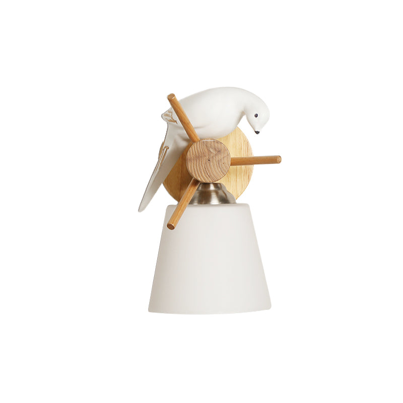 Frosted Glass Tapered Shade Wall Light with Bird 1 Light Contemporary Wall Lamp in White for Library Clearhalo 'Wall Lamps & Sconces' 'Wall Lights' Lighting' 193605