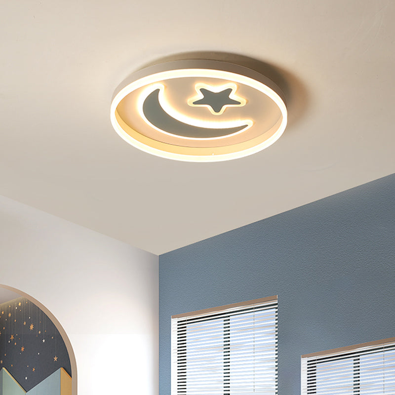 Kids Circular Flush Mount Lighting Acrylic Bedroom LED Ceiling Light with Moon-Star Pattern in Black/White/Pink Clearhalo 'Ceiling Lights' 'Close To Ceiling Lights' 'Close to ceiling' 'Flush mount' Lighting' 1936053