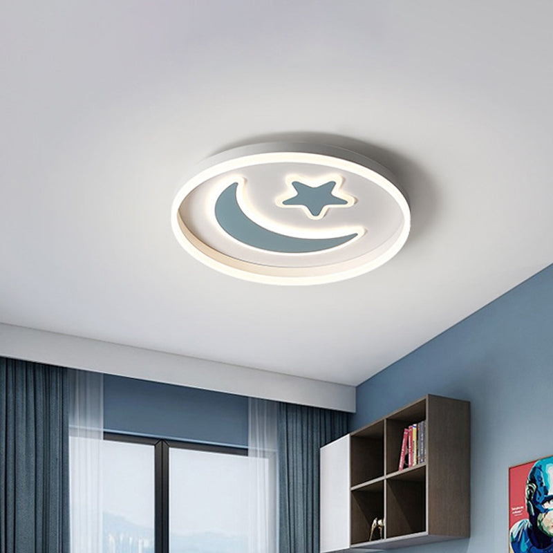 Kids Circular Flush Mount Lighting Acrylic Bedroom LED Ceiling Light with Moon-Star Pattern in Black/White/Pink Clearhalo 'Ceiling Lights' 'Close To Ceiling Lights' 'Close to ceiling' 'Flush mount' Lighting' 1936054