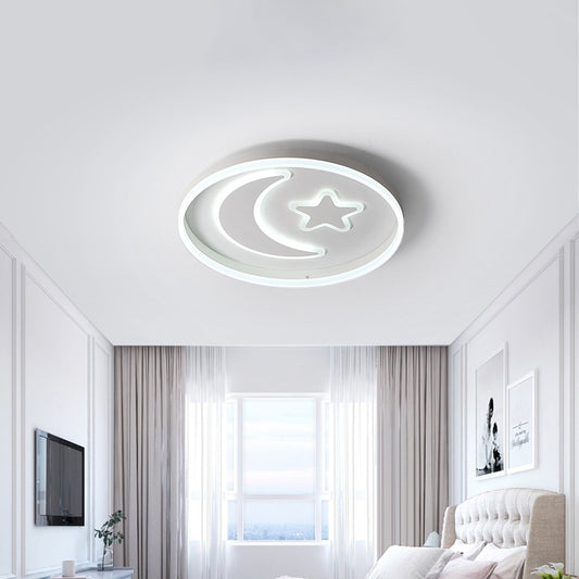 Kids Circular Flush Mount Lighting Acrylic Bedroom LED Ceiling Light with Moon-Star Pattern in Black/White/Pink White Clearhalo 'Ceiling Lights' 'Close To Ceiling Lights' 'Close to ceiling' 'Flush mount' Lighting' 1936056