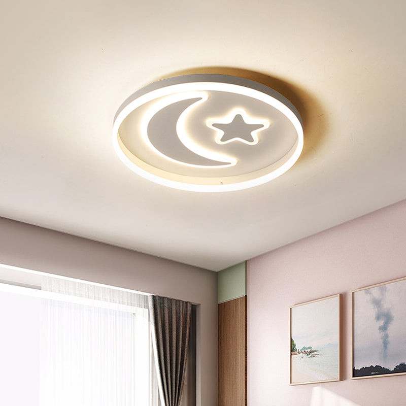 Kids Circular Flush Mount Lighting Acrylic Bedroom LED Ceiling Light with Moon-Star Pattern in Black/White/Pink Clearhalo 'Ceiling Lights' 'Close To Ceiling Lights' 'Close to ceiling' 'Flush mount' Lighting' 1936057