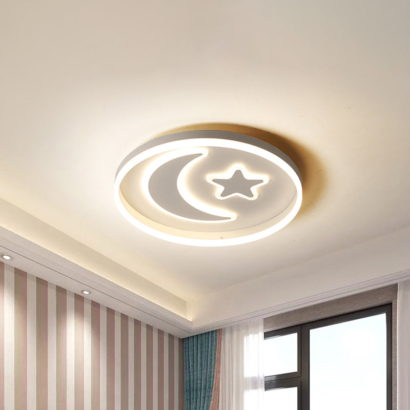 Kids Circular Flush Mount Lighting Acrylic Bedroom LED Ceiling Light with Moon-Star Pattern in Black/White/Pink Clearhalo 'Ceiling Lights' 'Close To Ceiling Lights' 'Close to ceiling' 'Flush mount' Lighting' 1936058