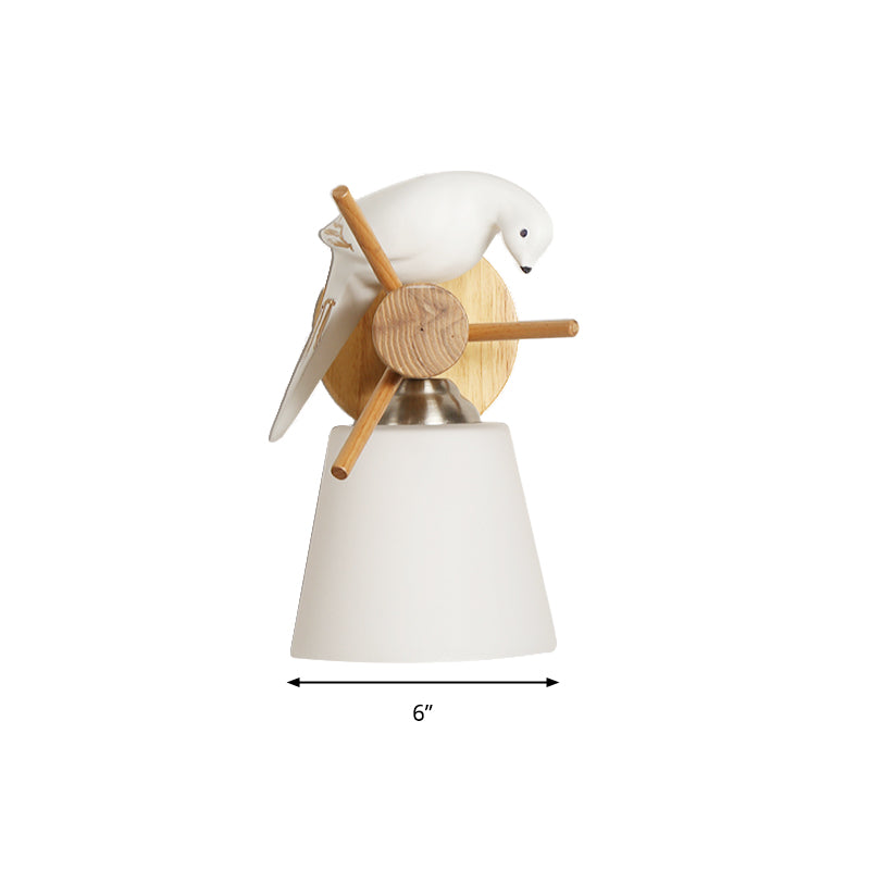 Frosted Glass Tapered Shade Wall Light with Bird 1 Light Contemporary Wall Lamp in White for Library Clearhalo 'Wall Lamps & Sconces' 'Wall Lights' Lighting' 193606