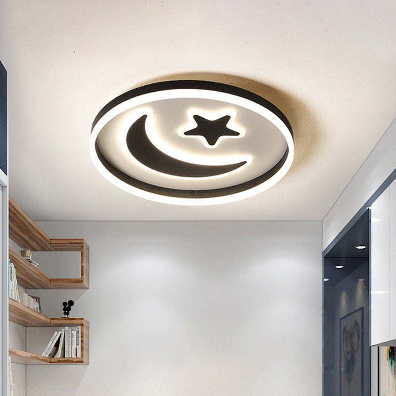 Kids Circular Flush Mount Lighting Acrylic Bedroom LED Ceiling Light with Moon-Star Pattern in Black/White/Pink Clearhalo 'Ceiling Lights' 'Close To Ceiling Lights' 'Close to ceiling' 'Flush mount' Lighting' 1936061