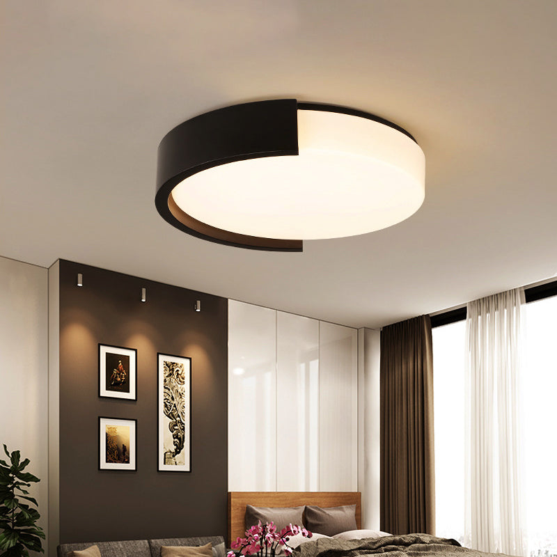 Drum Shaped Ceiling Light Fixture Simple Acrylic Black/White LED Flushmount Lighting with C-Shaped Frame, Warm/White Light Clearhalo 'Ceiling Lights' 'Close To Ceiling Lights' 'Close to ceiling' 'Flush mount' Lighting' 1936118