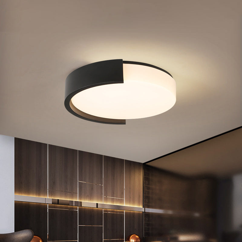 Drum Shaped Ceiling Light Fixture Simple Acrylic Black/White LED Flushmount Lighting with C-Shaped Frame, Warm/White Light Clearhalo 'Ceiling Lights' 'Close To Ceiling Lights' 'Close to ceiling' 'Flush mount' Lighting' 1936119