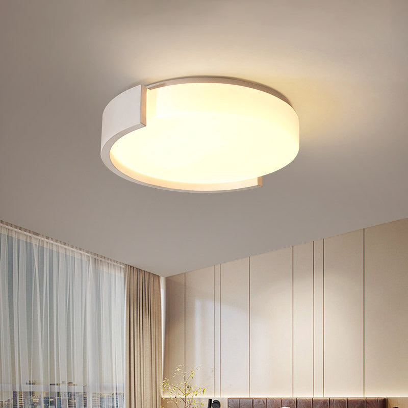 Drum Shaped Ceiling Light Fixture Simple Acrylic Black/White LED Flushmount Lighting with C-Shaped Frame, Warm/White Light White Clearhalo 'Ceiling Lights' 'Close To Ceiling Lights' 'Close to ceiling' 'Flush mount' Lighting' 1936122