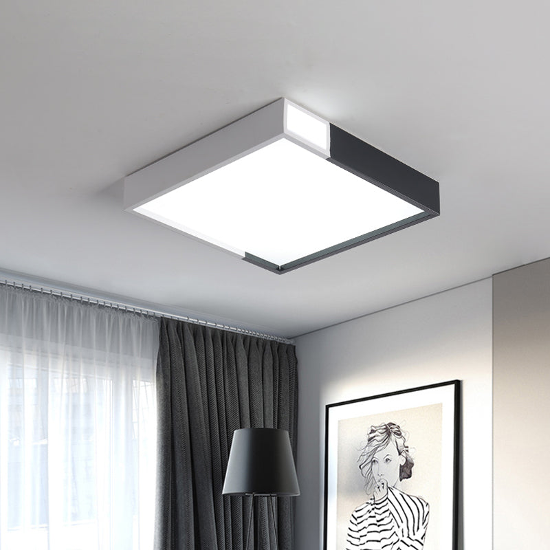 Minimalist Integrated LED Flush Light Black-White Splicing Round/Square/Rectangle Ceiling Mount Lamp with Acrylic Shade, Warm/White Light White Square Clearhalo 'Ceiling Lights' 'Close To Ceiling Lights' 'Close to ceiling' 'Flush mount' Lighting' 1936131