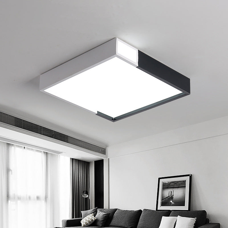 Minimalist Integrated LED Flush Light Black-White Splicing Round/Square/Rectangle Ceiling Mount Lamp with Acrylic Shade, Warm/White Light Clearhalo 'Ceiling Lights' 'Close To Ceiling Lights' 'Close to ceiling' 'Flush mount' Lighting' 1936132