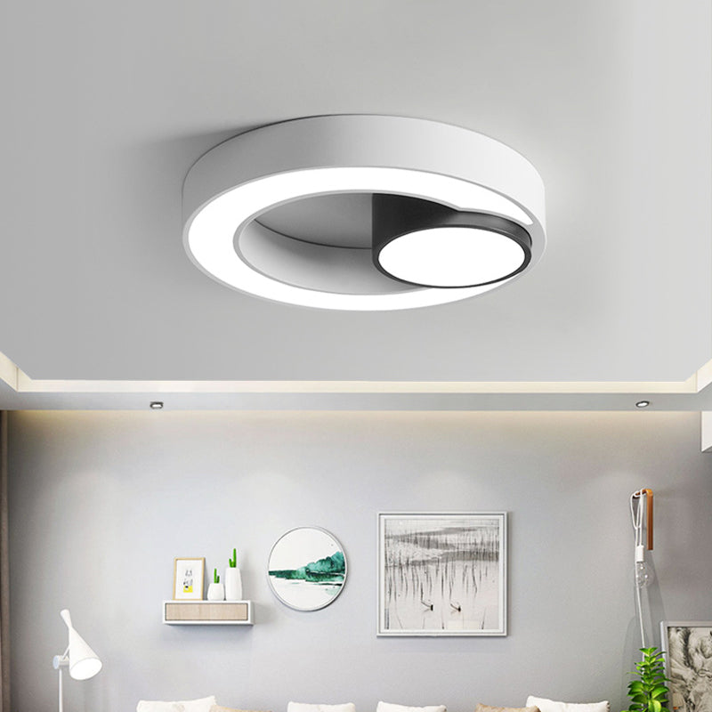 Iron Ringed Flush Mounted Lamp Nordic Black and White LED Ceiling Lighting in White/3 Color Light White Clearhalo 'Ceiling Lights' 'Close To Ceiling Lights' 'Close to ceiling' 'Flush mount' Lighting' 1936141