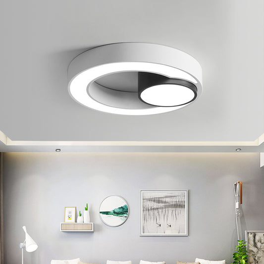 Iron Ringed Flush Mounted Lamp Nordic Black and White LED Ceiling Lighting in White/3 Color Light White Clearhalo 'Ceiling Lights' 'Close To Ceiling Lights' 'Close to ceiling' 'Flush mount' Lighting' 1936141