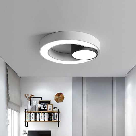 Iron Ringed Flush Mounted Lamp Nordic Black and White LED Ceiling Lighting in White/3 Color Light Clearhalo 'Ceiling Lights' 'Close To Ceiling Lights' 'Close to ceiling' 'Flush mount' Lighting' 1936142