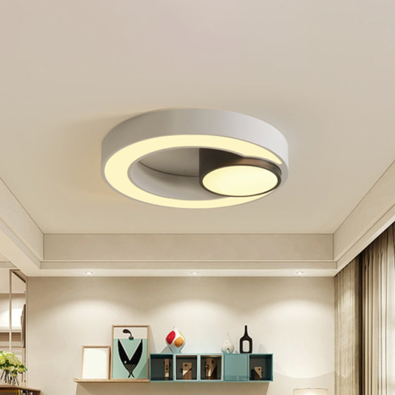 Iron Ringed Flush Mounted Lamp Nordic Black and White LED Ceiling Lighting in White/3 Color Light Clearhalo 'Ceiling Lights' 'Close To Ceiling Lights' 'Close to ceiling' 'Flush mount' Lighting' 1936143