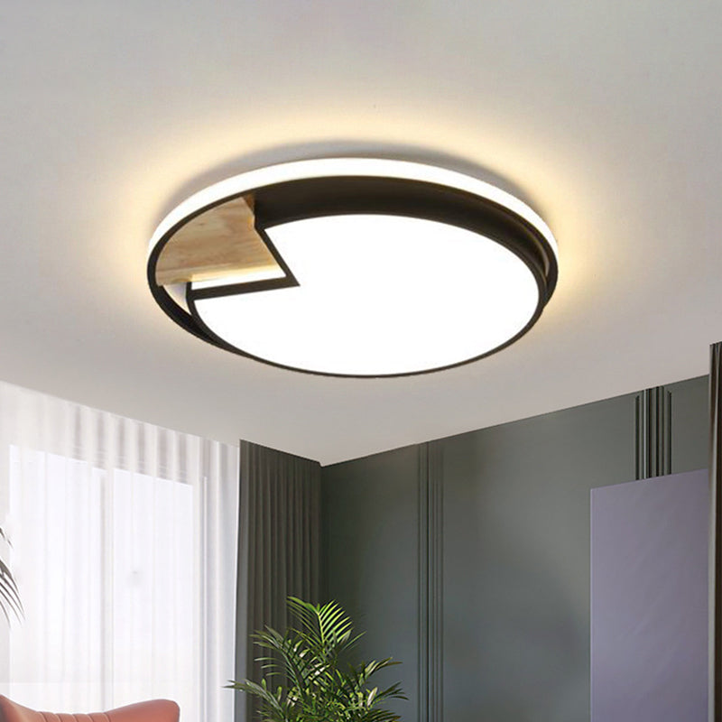 Round Flush Ceiling Light Nordic Acrylic Black-Wood LED Flushmount Lighting with Circular Sector Cutouts, White/3 Color Light Black Clearhalo 'Ceiling Lights' 'Close To Ceiling Lights' 'Close to ceiling' 'Flush mount' Lighting' 1936146