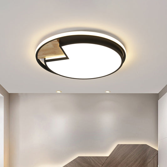 Round Flush Ceiling Light Nordic Acrylic Black-Wood LED Flushmount Lighting with Circular Sector Cutouts, White/3 Color Light Clearhalo 'Ceiling Lights' 'Close To Ceiling Lights' 'Close to ceiling' 'Flush mount' Lighting' 1936147