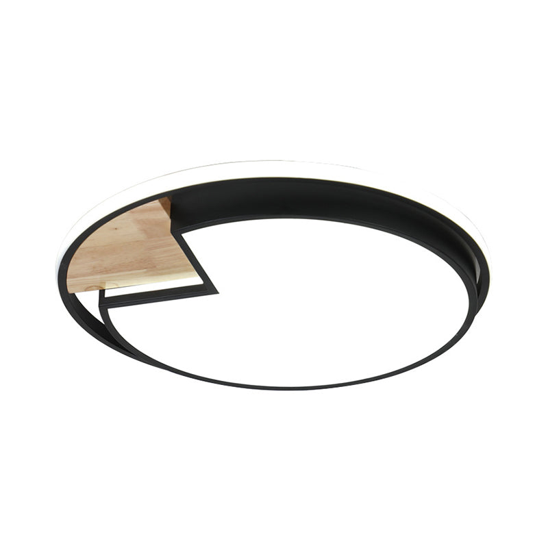 Round Flush Ceiling Light Nordic Acrylic Black-Wood LED Flushmount Lighting with Circular Sector Cutouts, White/3 Color Light Clearhalo 'Ceiling Lights' 'Close To Ceiling Lights' 'Close to ceiling' 'Flush mount' Lighting' 1936149