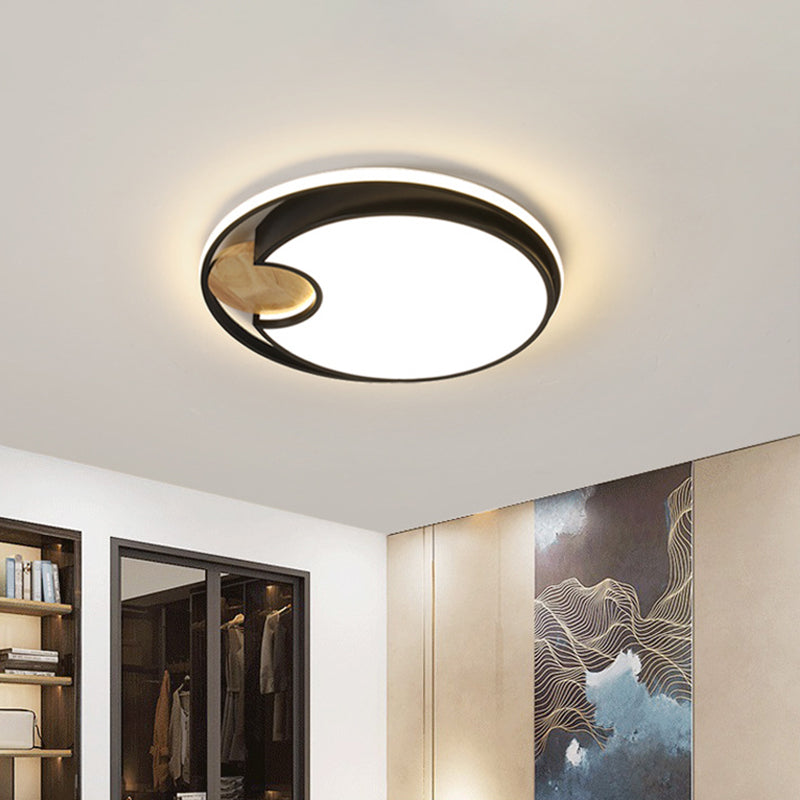 Black Circular LED Ceiling Lighting Modern LED Acrylic Flush Mounted Light with Circular Wood Cut, White/3 Color Light Clearhalo 'Ceiling Lights' 'Close To Ceiling Lights' 'Close to ceiling' 'Flush mount' Lighting' 1936152