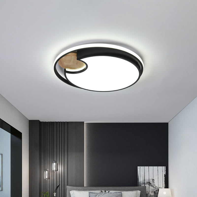 Black Circular LED Ceiling Lighting Modern LED Acrylic Flush Mounted Light with Circular Wood Cut, White/3 Color Light Clearhalo 'Ceiling Lights' 'Close To Ceiling Lights' 'Close to ceiling' 'Flush mount' Lighting' 1936153