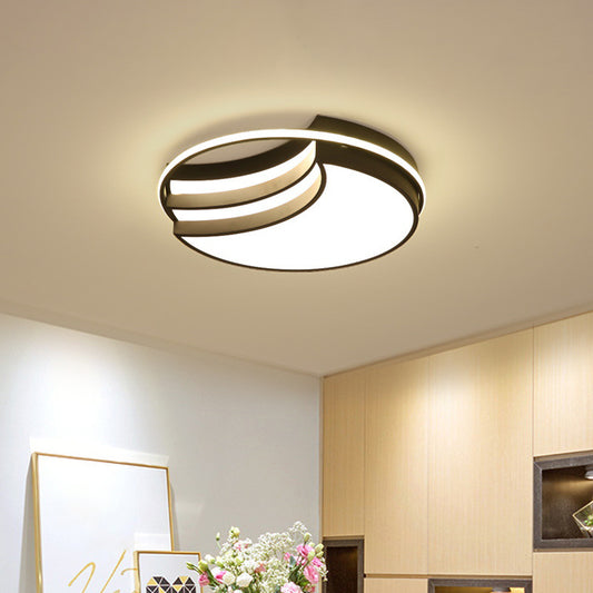 New Moon Shaped Flush Light Nordic Acrylic Black LED Ceiling Mounted Lamp with Glow Ring Black Clearhalo 'Ceiling Lights' 'Close To Ceiling Lights' 'Close to ceiling' 'Flush mount' Lighting' 1936156