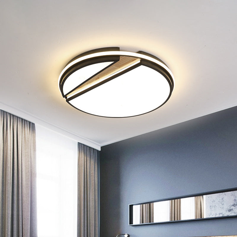 Modern Circle Segment Flush Mount Metal Bedroom LED Close to Ceiling Light in Black and Wood, White/3 Color Light Black Clearhalo 'Ceiling Lights' 'Close To Ceiling Lights' 'Close to ceiling' 'Flush mount' Lighting' 1936161