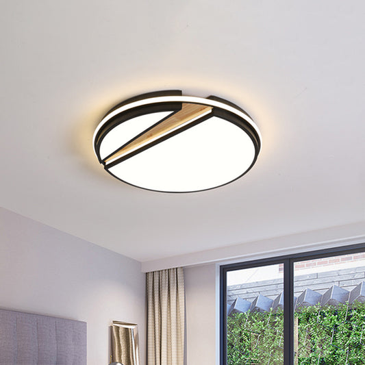 Modern Circle Segment Flush Mount Metal Bedroom LED Close to Ceiling Light in Black and Wood, White/3 Color Light Clearhalo 'Ceiling Lights' 'Close To Ceiling Lights' 'Close to ceiling' 'Flush mount' Lighting' 1936162