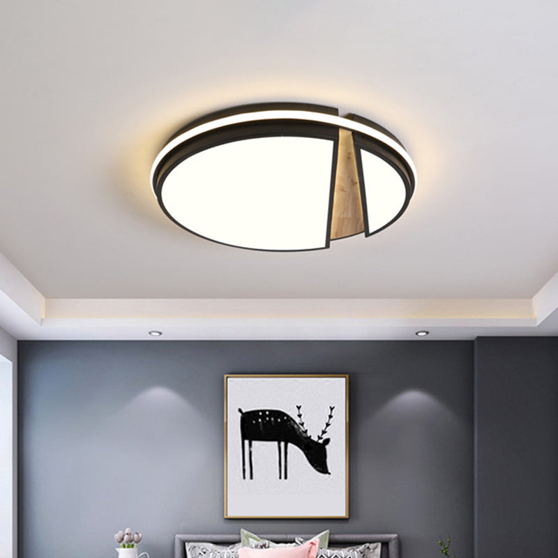 Modern Circle Segment Flush Mount Metal Bedroom LED Close to Ceiling Light in Black and Wood, White/3 Color Light Clearhalo 'Ceiling Lights' 'Close To Ceiling Lights' 'Close to ceiling' 'Flush mount' Lighting' 1936163