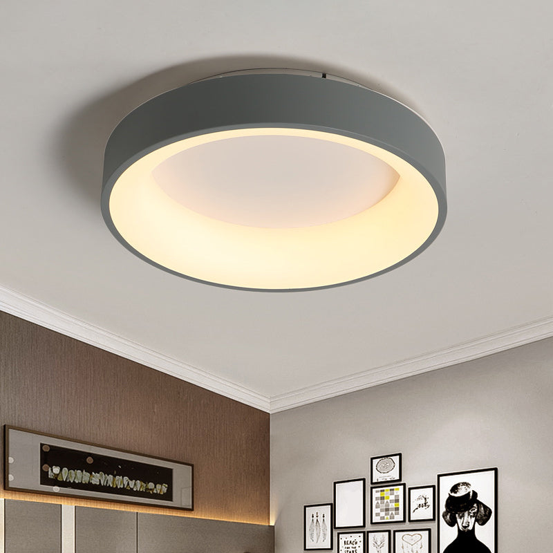 Circular Iron Flush Ceiling Light Nordic Grey/White LED Flushmount Lighting for Bedroom, 18"/23.5" Dia Grey Clearhalo 'Ceiling Lights' 'Close To Ceiling Lights' 'Close to ceiling' 'Flush mount' Lighting' 1936177