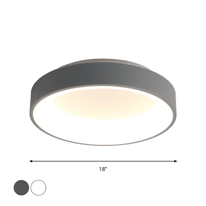 Circular Iron Flush Ceiling Light Nordic Grey/White LED Flushmount Lighting for Bedroom, 18"/23.5" Dia Clearhalo 'Ceiling Lights' 'Close To Ceiling Lights' 'Close to ceiling' 'Flush mount' Lighting' 1936181