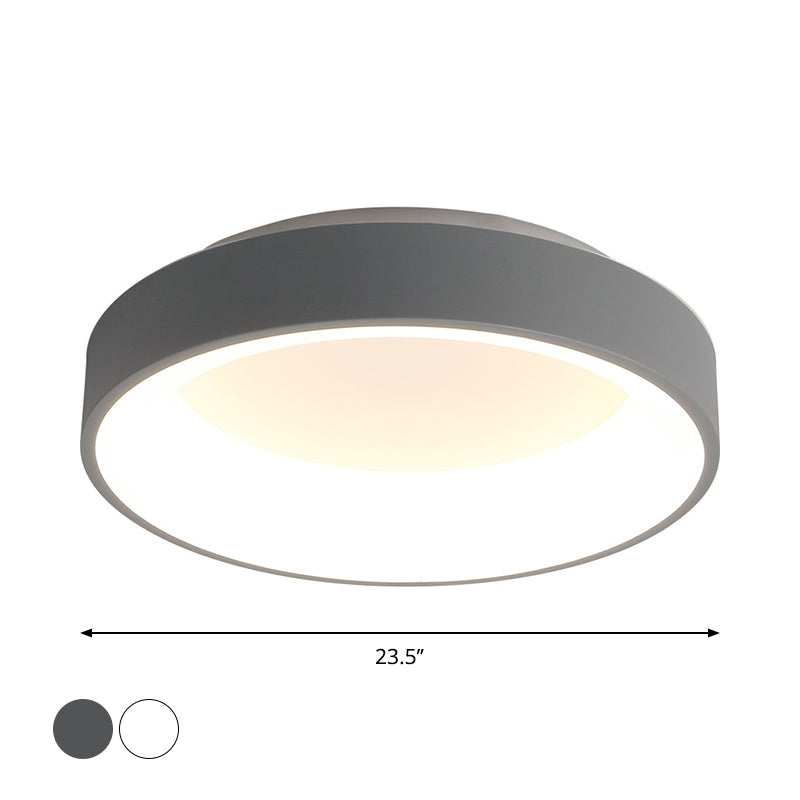 Circular Iron Flush Ceiling Light Nordic Grey/White LED Flushmount Lighting for Bedroom, 18"/23.5" Dia Clearhalo 'Ceiling Lights' 'Close To Ceiling Lights' 'Close to ceiling' 'Flush mount' Lighting' 1936182