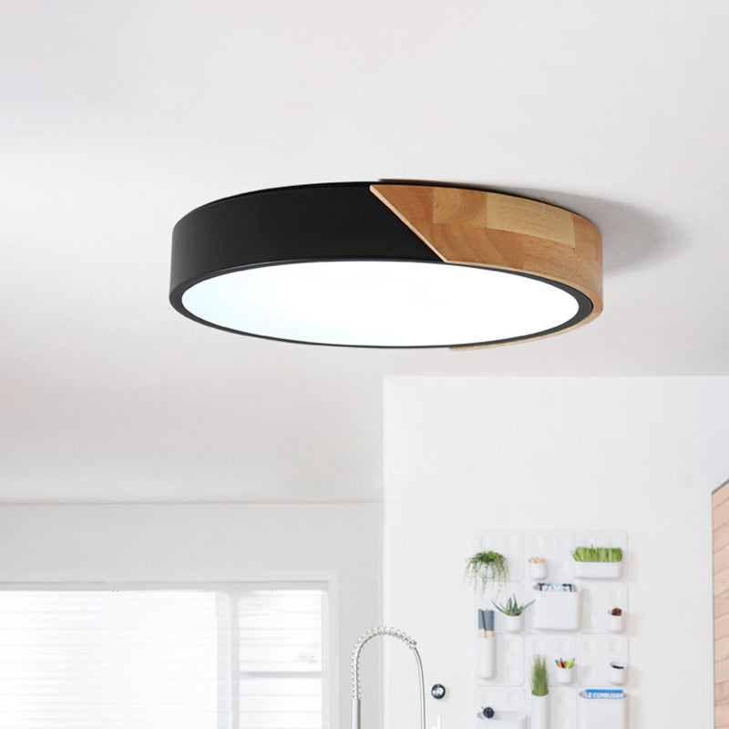 Disc Shaped Bedroom Flush Mount Acrylic 12"/16"/19.5" Dia LED Nordic Ceiling Flush Light in Black/White and Wood Clearhalo 'Ceiling Lights' 'Close To Ceiling Lights' 'Close to ceiling' 'Flush mount' Lighting' 1936195