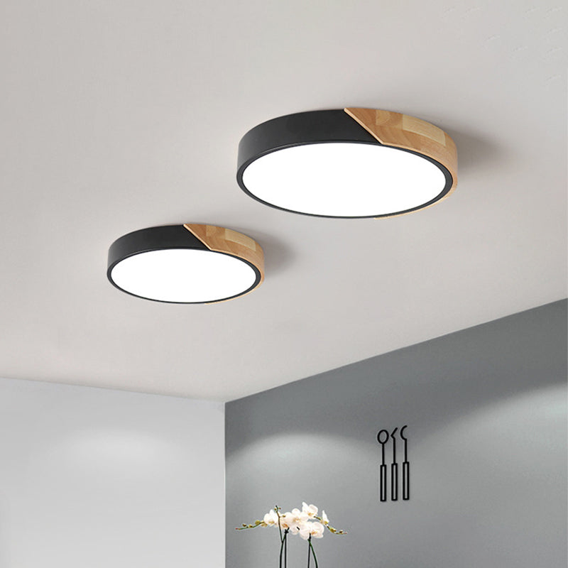 Disc Shaped Bedroom Flush Mount Acrylic 12"/16"/19.5" Dia LED Nordic Ceiling Flush Light in Black/White and Wood Clearhalo 'Ceiling Lights' 'Close To Ceiling Lights' 'Close to ceiling' 'Flush mount' Lighting' 1936196