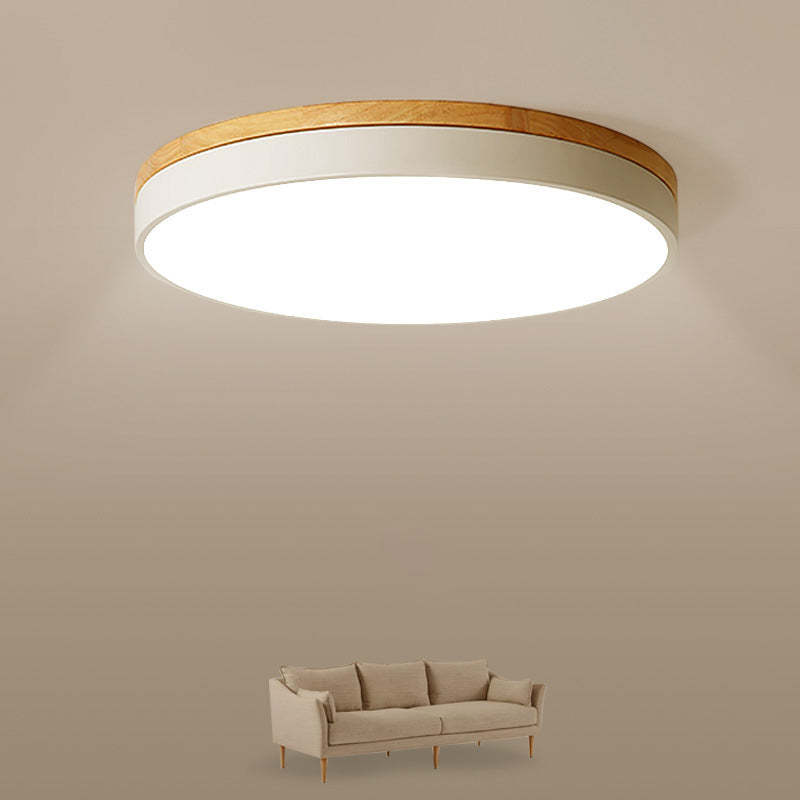 White Round Ceiling Light Fixture Minimalism LED Acrylic Flushmount with Wood Canopy, 12"/16"/19.5" W White Clearhalo 'Ceiling Lights' 'Close To Ceiling Lights' 'Close to ceiling' 'Flush mount' Lighting' 1936198