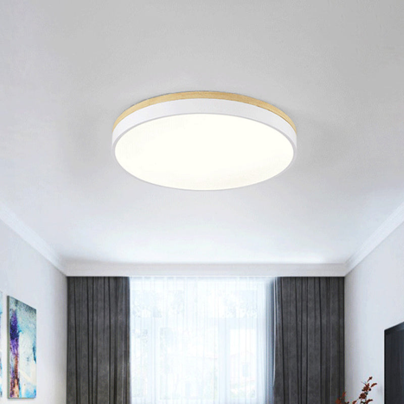 White Round Ceiling Light Fixture Minimalism LED Acrylic Flushmount with Wood Canopy, 12"/16"/19.5" W Clearhalo 'Ceiling Lights' 'Close To Ceiling Lights' 'Close to ceiling' 'Flush mount' Lighting' 1936199