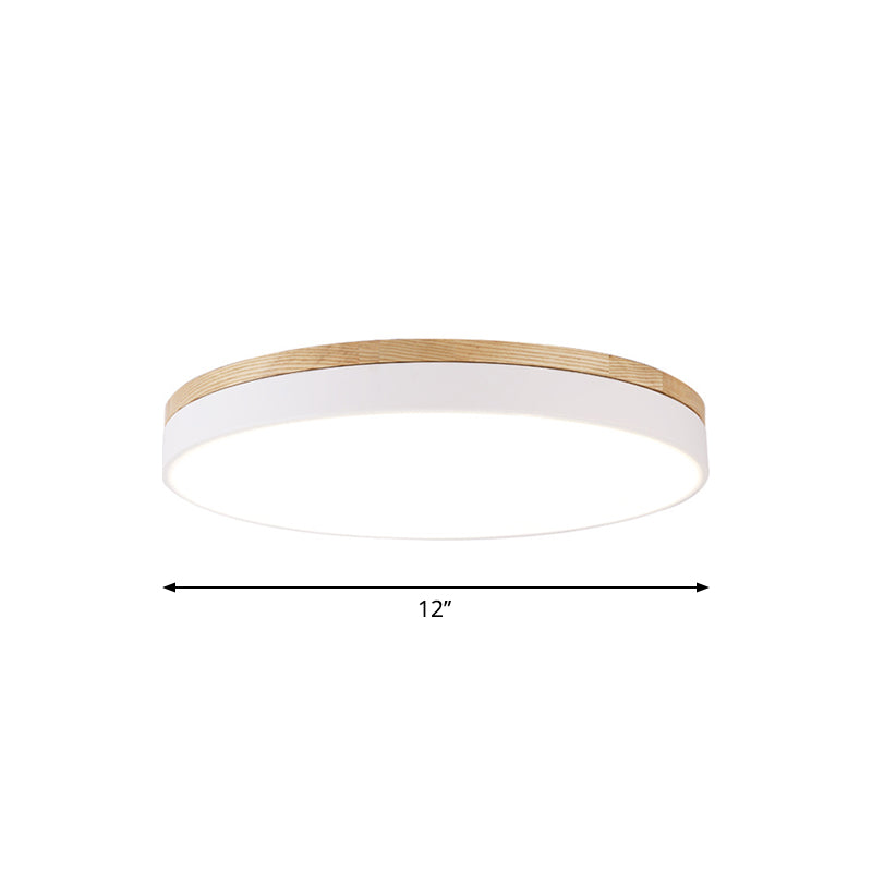 White Round Ceiling Light Fixture Minimalism LED Acrylic Flushmount with Wood Canopy, 12"/16"/19.5" W Clearhalo 'Ceiling Lights' 'Close To Ceiling Lights' 'Close to ceiling' 'Flush mount' Lighting' 1936202